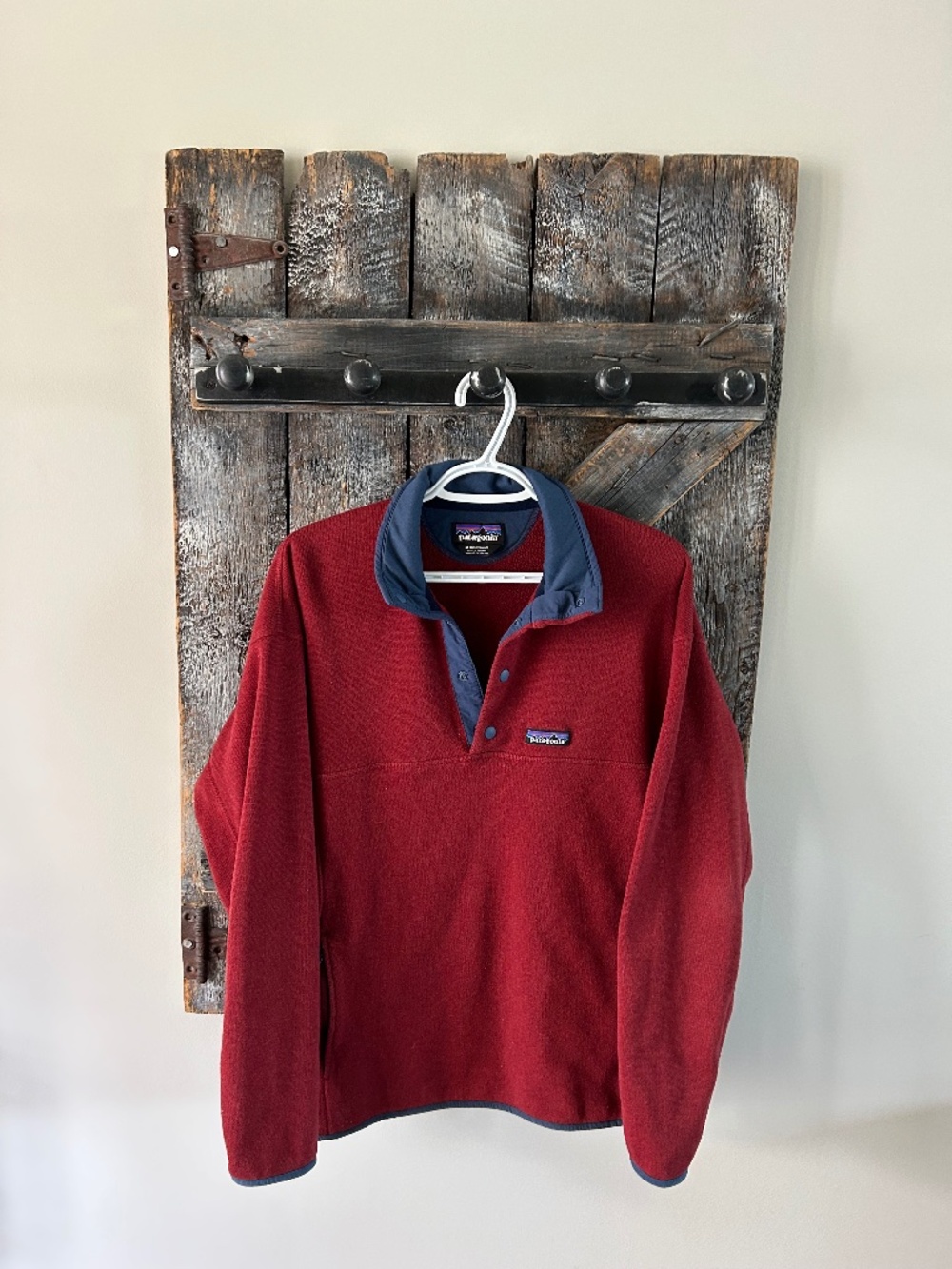Men's Patagonia Half Snap Marsupial Fleece Pullover Burgundy & Navy